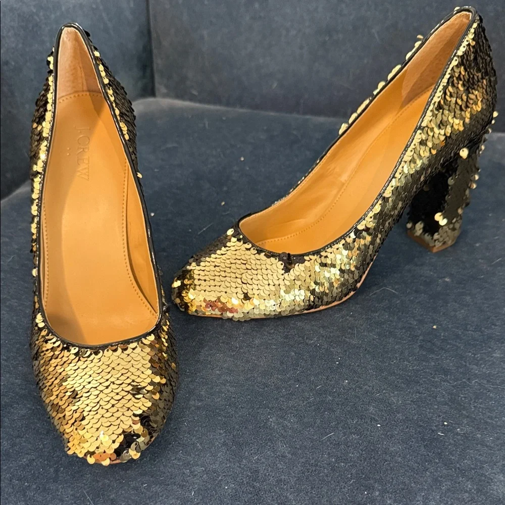 J. Crew Gold Sequin Block Heel Pumps - Picture 4 of 4